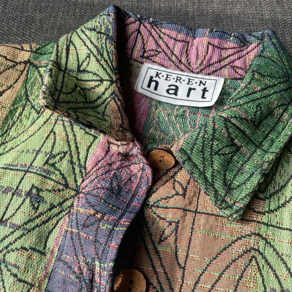 Keren Hart Colorful Vintage Tapestry Jacket Button Up Size L / XL - Picture 7 of 7